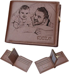 Custom Men's Leather Photo Wallet, Personalized Gift for Husband, Dad, Son