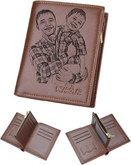 Custom Men's Leather Photo Wallet, Personalized Gift for Husband, Dad, Son
