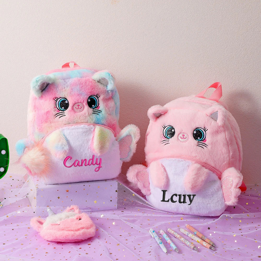 Personalized Winter Unicorn Children's Plush Backpack Embroidered Name