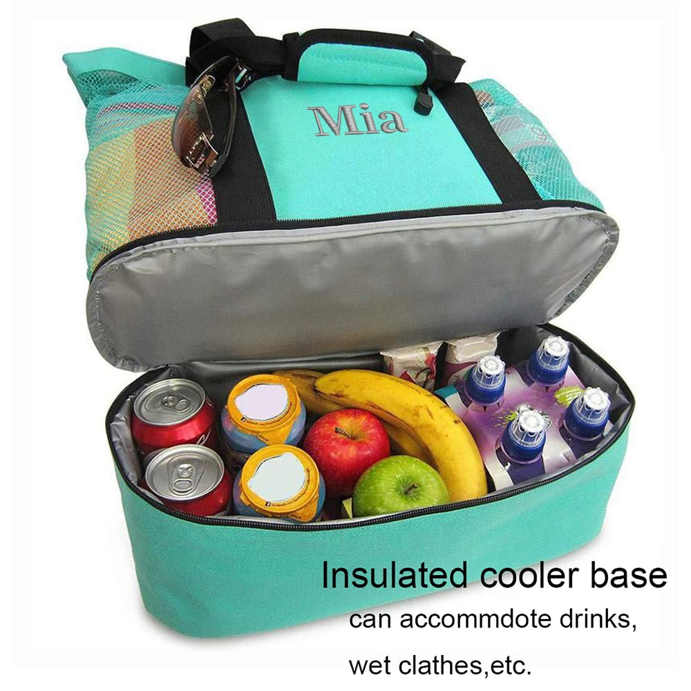 Mesh Beach Bag Tote 2 in 1 Insulated Lunch Bag