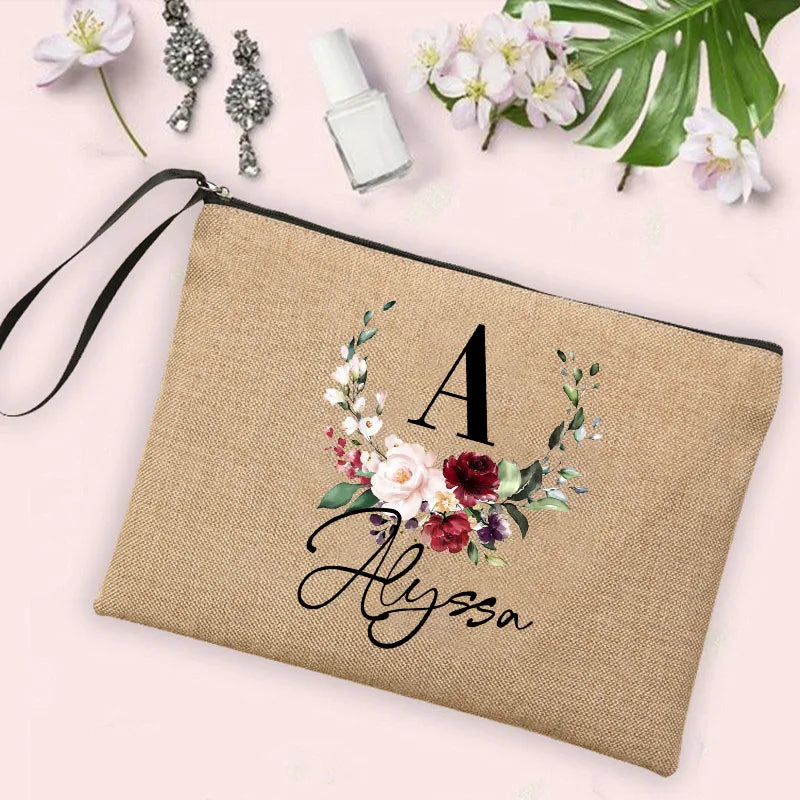 Personalized Name Makeup Bag Women Neceser Linen Pouch