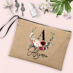Personalized Name Makeup Bag Women Neceser Linen Pouch