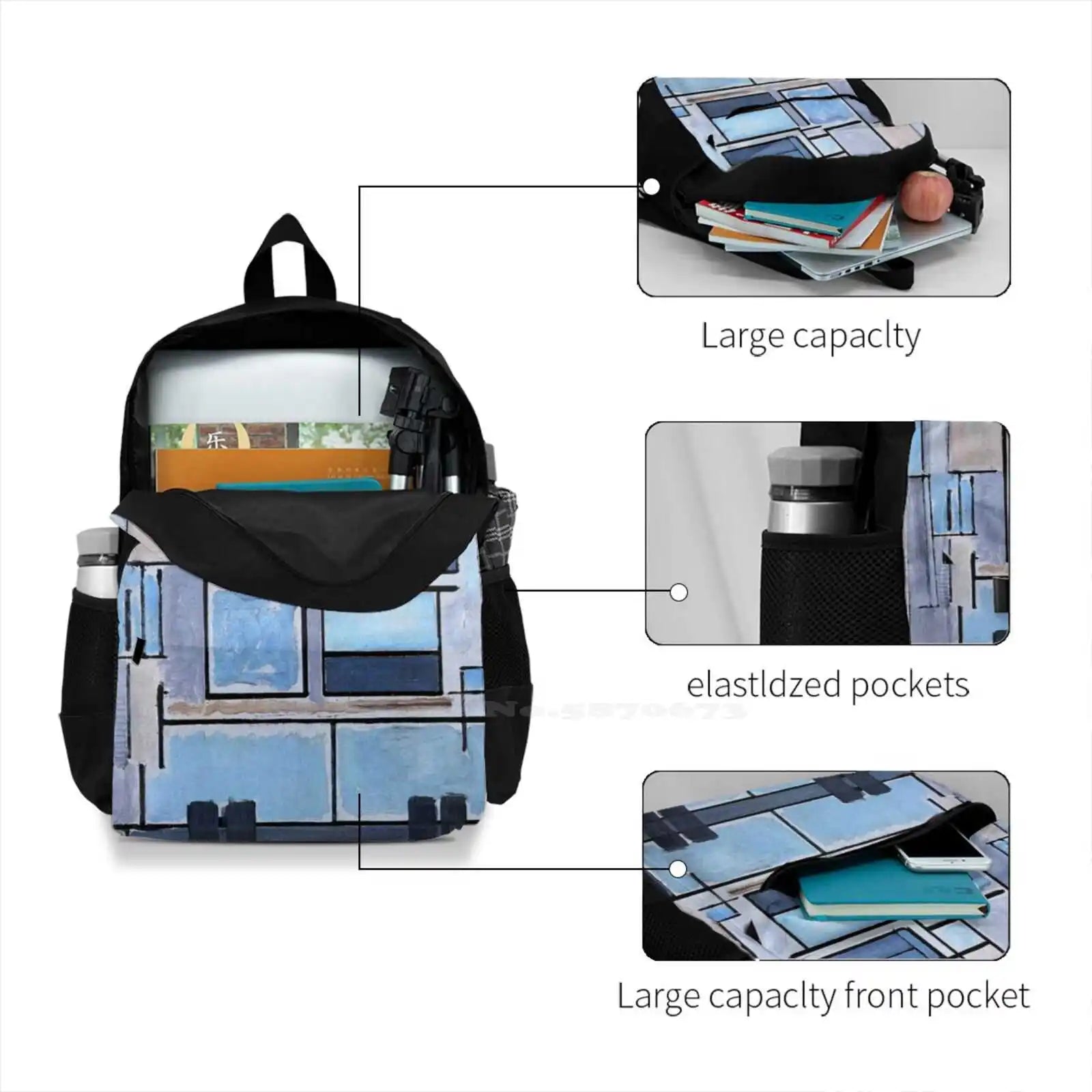 Mondrian Composition No 9 3D Print Backpack Dutch Oil Fine Painter