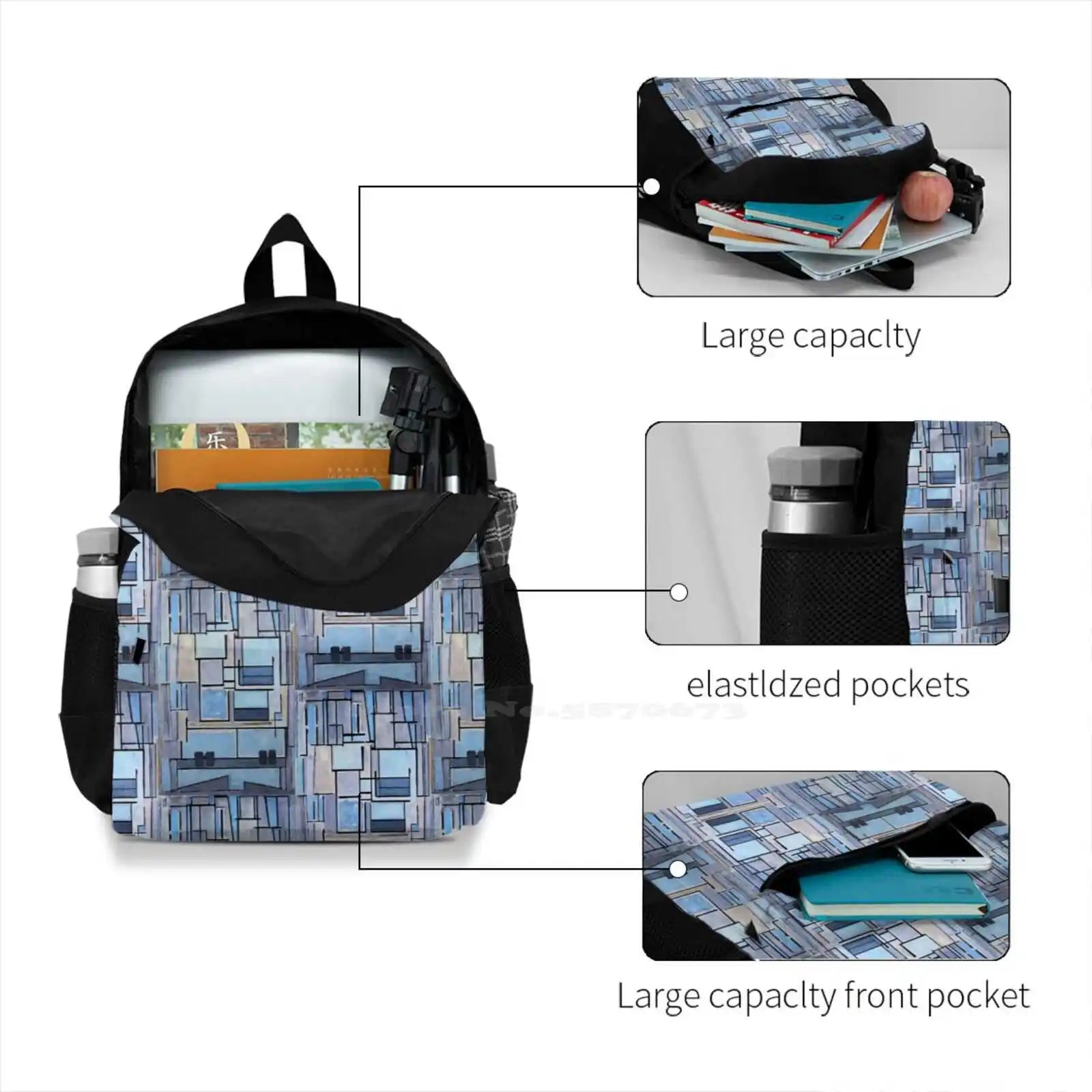 Piet Mondrian Composition No 9 Large Capacity Backpack