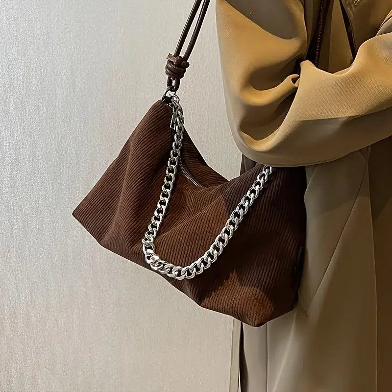 Chain Small Handbags Corduroy Shoulder Bags