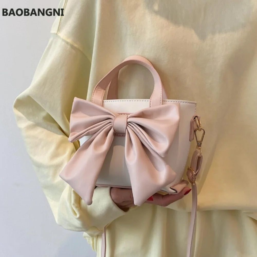 Pink Big Bow Tote Bag High-quality PU Leather Women's Handbag