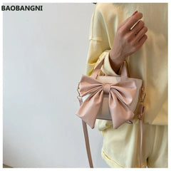 Pink Big Bow Tote Bag High-quality PU Leather Women's Handbag