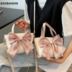 Pink Big Bow Tote Bag High-quality PU Leather Women's Handbag