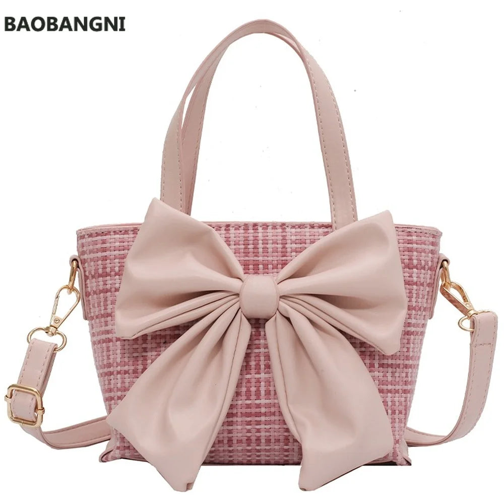 Pink Big Bow Tote Bag High-quality PU Leather Women's Handbag