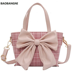Pink Big Bow Tote Bag High-quality PU Leather Women's Handbag