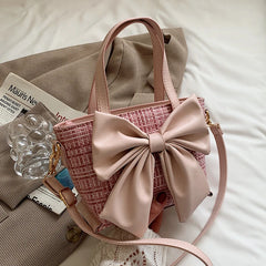 Pink Big Bow Tote Bag High-quality PU Leather Women's Handbag