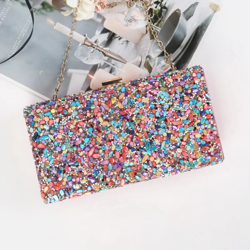 Pink Clutch Purse Women Cross Bag Handbags Stone Wedding Shoulder Tote