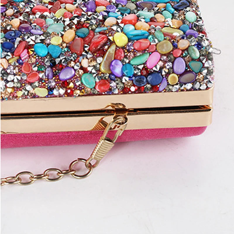 Pink Clutch Purse Women Cross Bag Handbags Stone Wedding Shoulder Tote