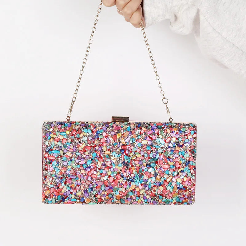 Pink Clutch Purse Women Cross Bag Handbags Stone Wedding Shoulder Tote