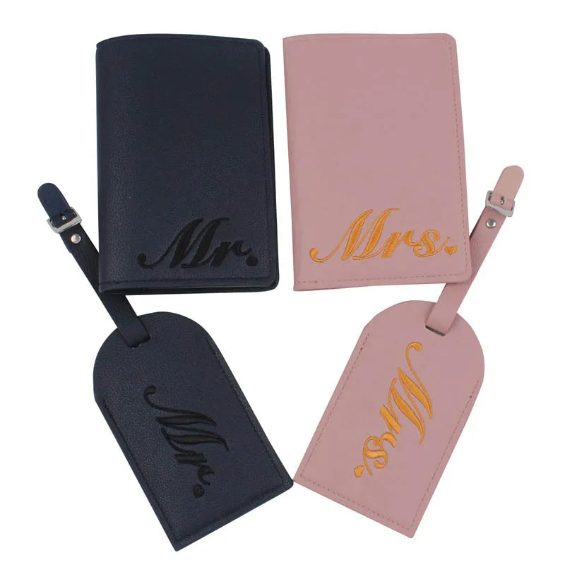 Embroidery Mr Mrs Lover Couple Wedding Passport Cover Case Set