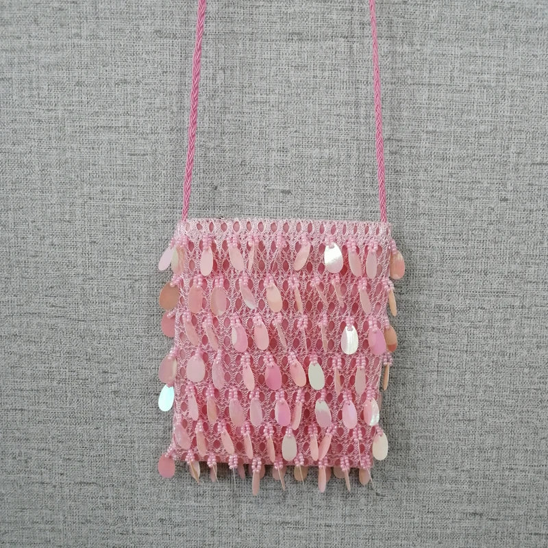 Pink Girl Sequins Beaded Shoulder Messenger Bag