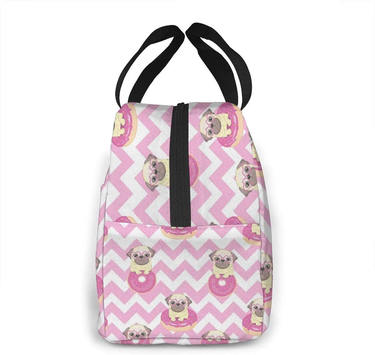 Pink Donut Pug Lunch Box Insulated Meal Bag for School Work