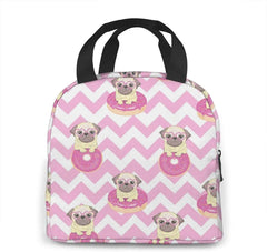 Pink Donut Pug Lunch Box Insulated Meal Bag for School Work