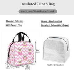 Pink Donut Pug Lunch Box Insulated Meal Bag for School Work