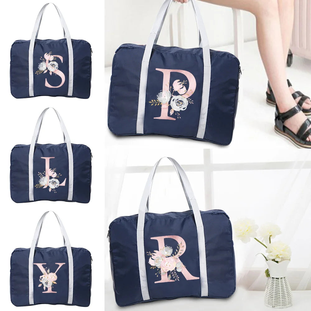 Pink Flower Series Print Travel Bags Foldable Large Capacity Bag Luggage