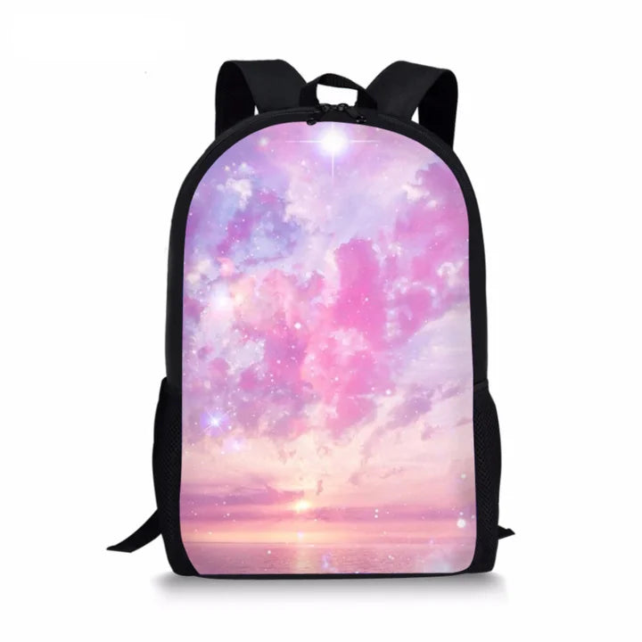 Pink Galaxy Love Pattern Schoolbags for Teenager Girls Women College Backpack
