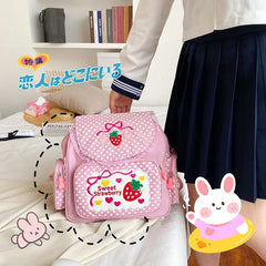 Pink Girl Embroidery Strawberry Schoolbag Student Girls Birthday Gift