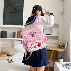 Pink Girl Embroidery Strawberry Schoolbag Student Girls Birthday Gift