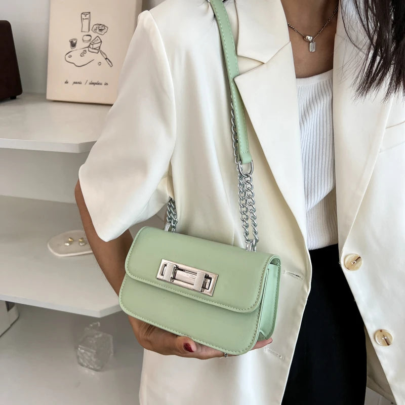 Pink Leather Chain Shoulder Bag Crossbody