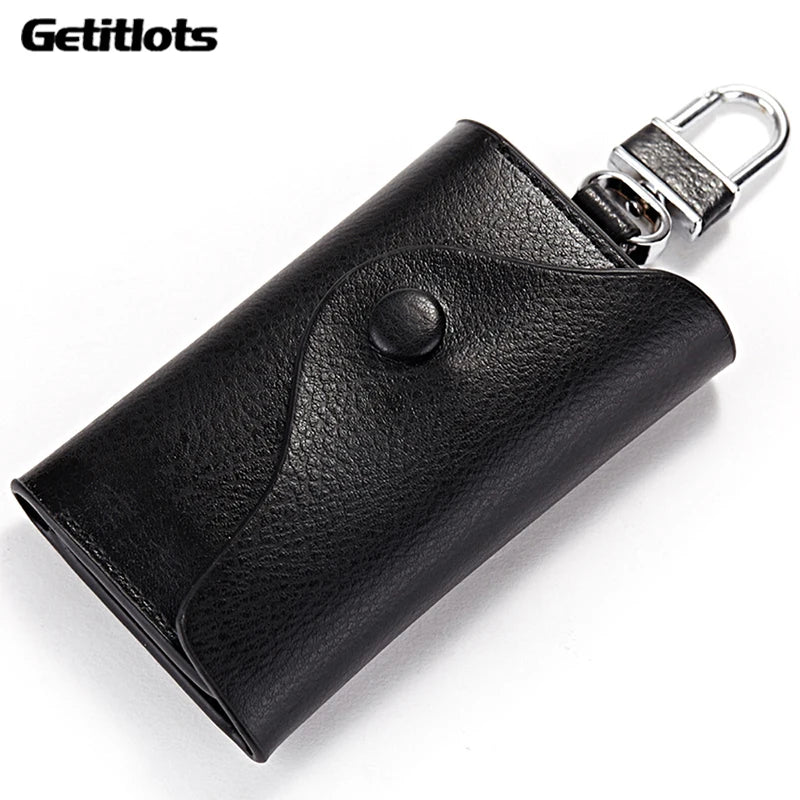 Pink Leather Key Holder Organizer Zipper Ring Case