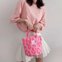 Pink Leopard Shoulder Bag Large Capacity Casual Tote Women's Canvas Bag
