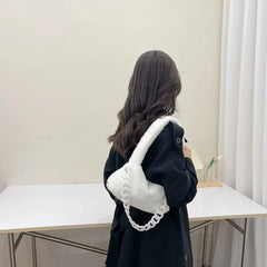 Pink Plush Shoulder Bag Faux Fur Chain Handbag Female Bag