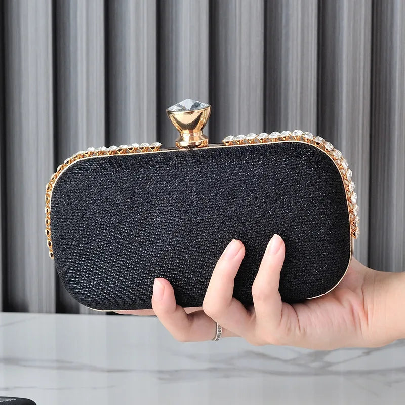 Pink Crossbody Handbag Diamond Clutch Crystal Wedding Bag