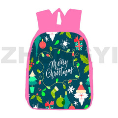 Pink Santa Claus Backpack 3D Anime Merry Christmas School Bag