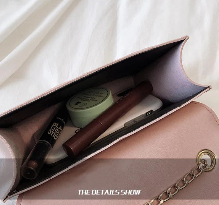 Pink Sweet Crossbody Bag Embroidered Chain Flap Leather
