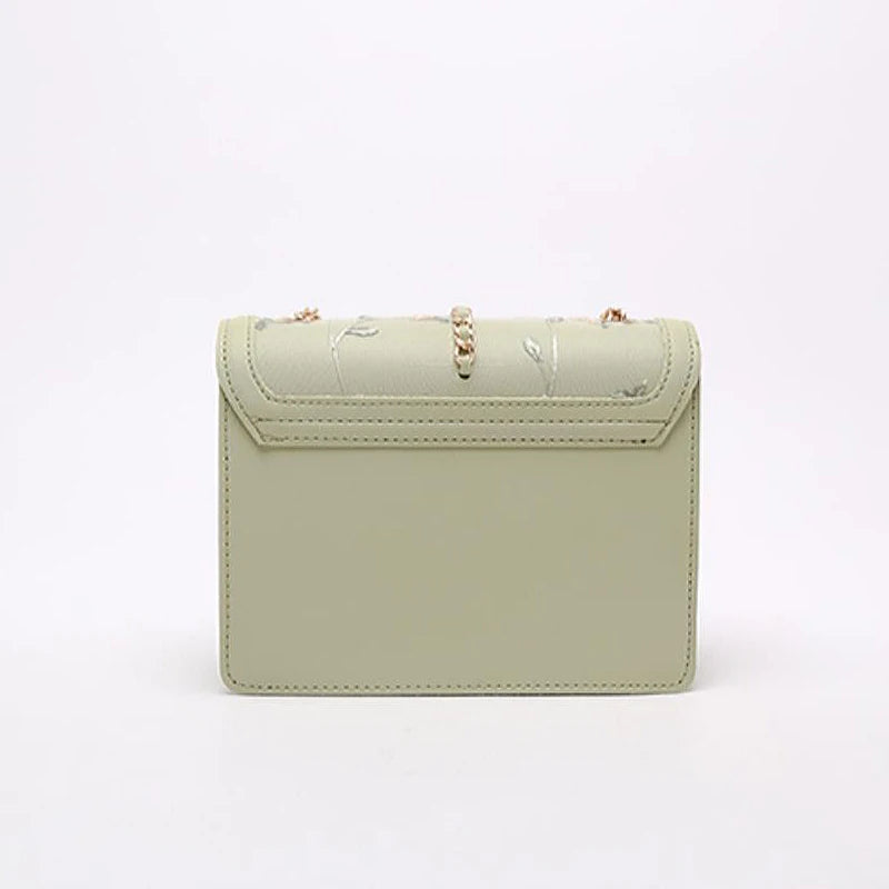 Pink Sweet Crossbody Bag Embroidered Chain Flap Leather