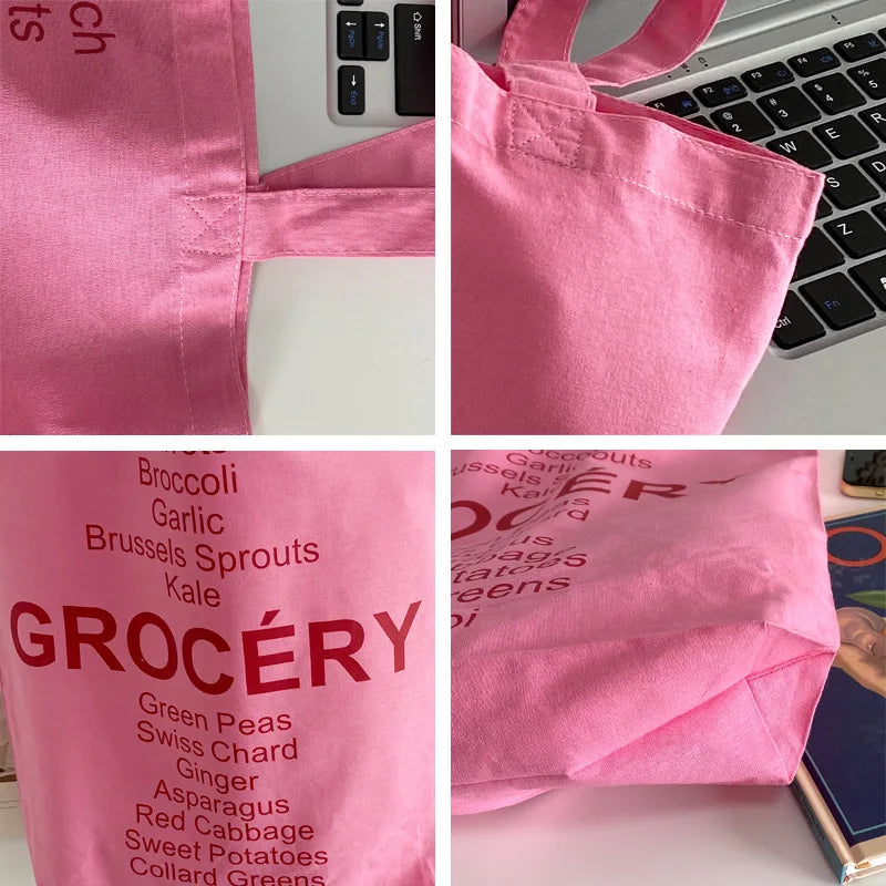 Pink Canvas Shoulder Bag Women Girls Casual Tote Handbags Large Capacity