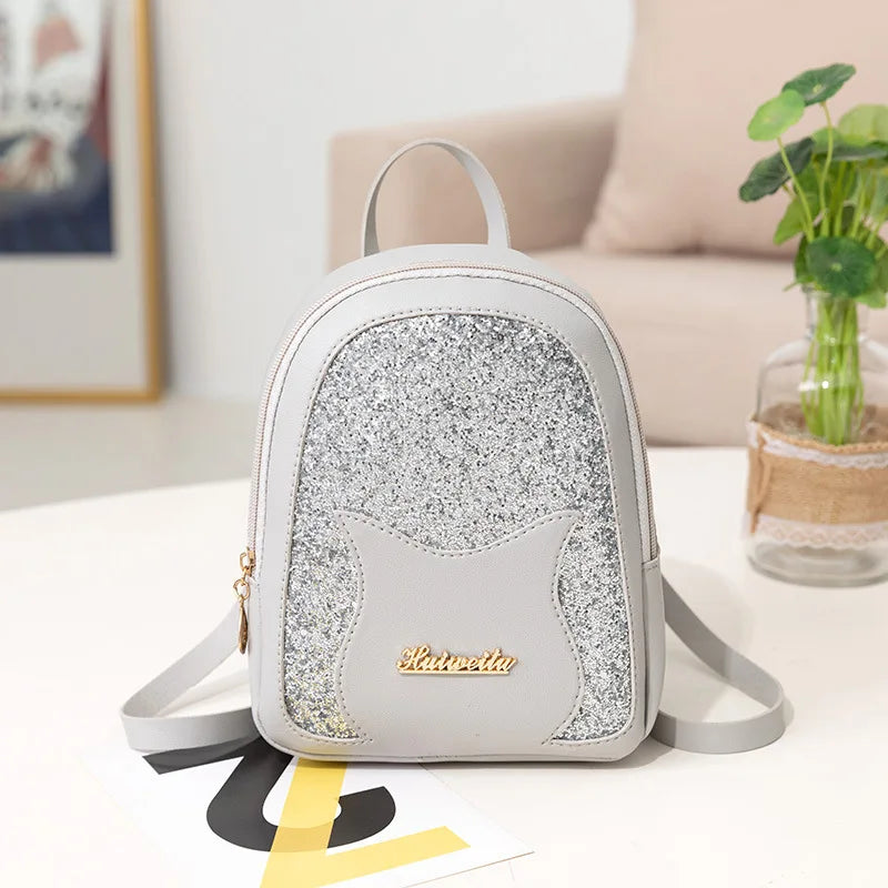Pink Sequin Women's Small Backpack with Cat Decorative Messenger Single Shoulder