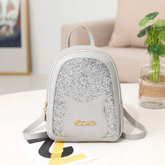 Pink Sequin Women's Small Backpack with Cat Decorative Messenger Single Shoulder