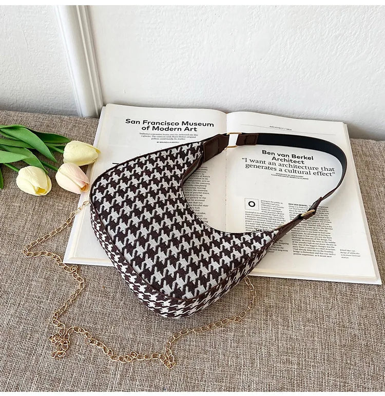 Stylish Plaid Canvas Women's Shoulder Bag