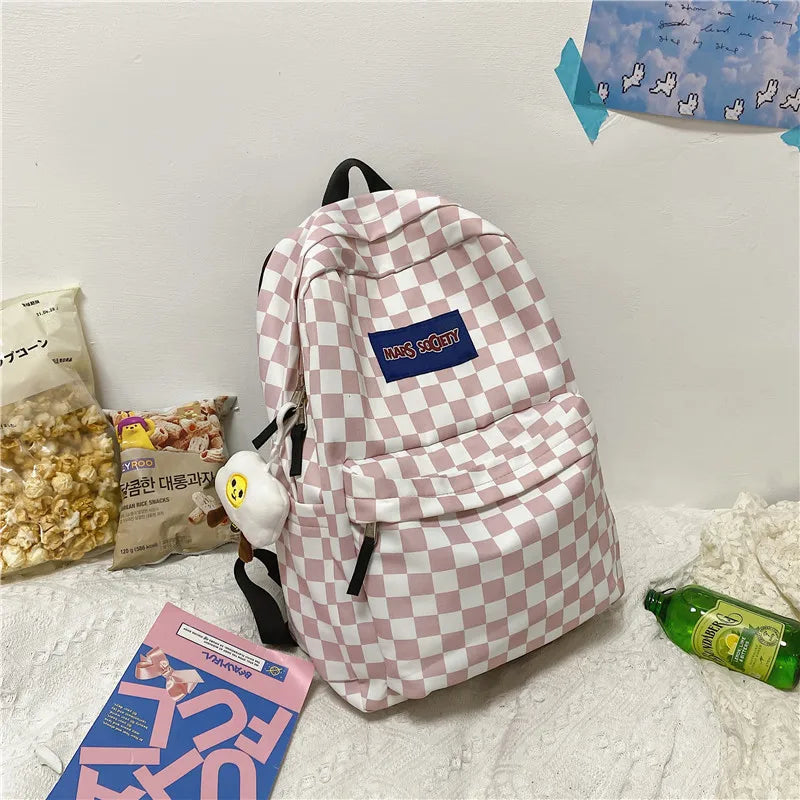 Plaid Checkerboard Backpack Women Large Capacity Schoolbag