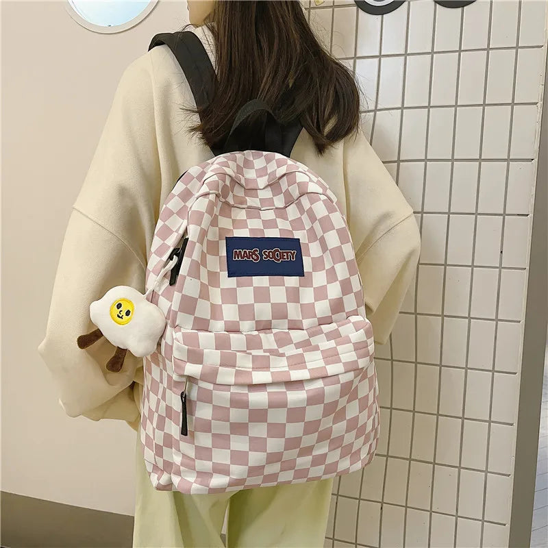 Plaid Checkerboard Backpack Women Large Capacity Schoolbag