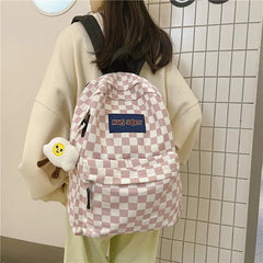 Plaid Checkerboard Backpack Women Large Capacity Schoolbag