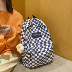 Plaid Checkerboard Backpack Women Large Capacity Schoolbag
