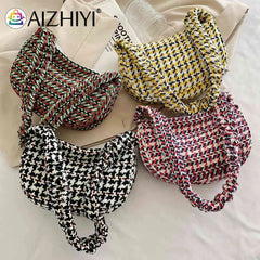 Plaid Half Moon Shaped Female Hand Bag