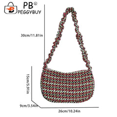 Vintage Plaid Ladies Tote Bag Half Moon Shape Female Hand Bag for Weekend Vacati