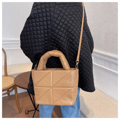 Plaid Large Tote Bucket Bag High-quality PU Leather