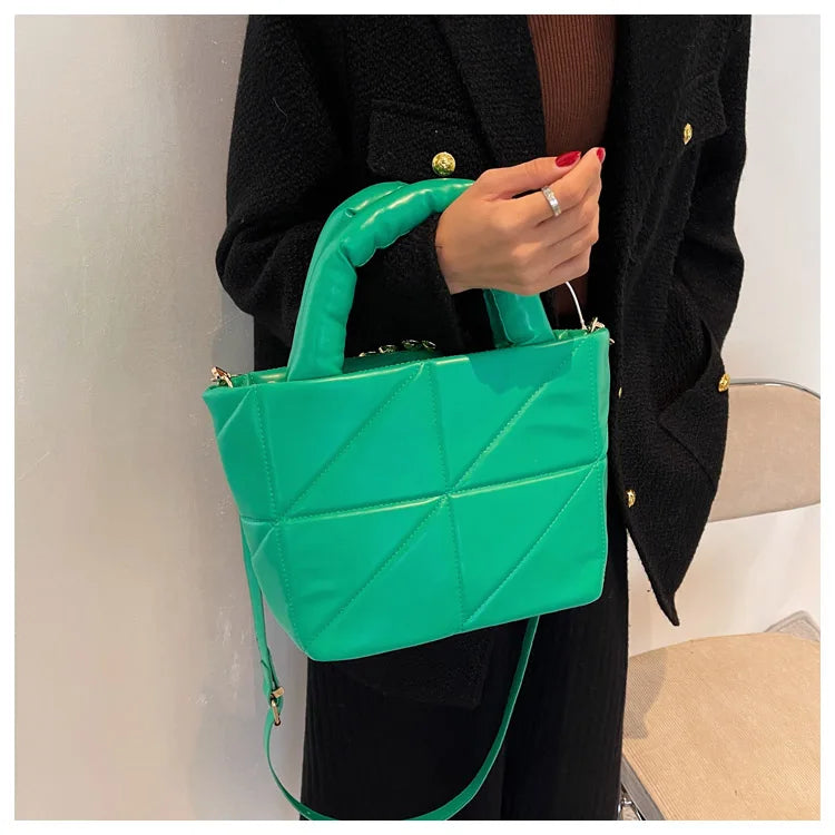 Plaid Large Tote Bucket Bag High-quality PU Leather