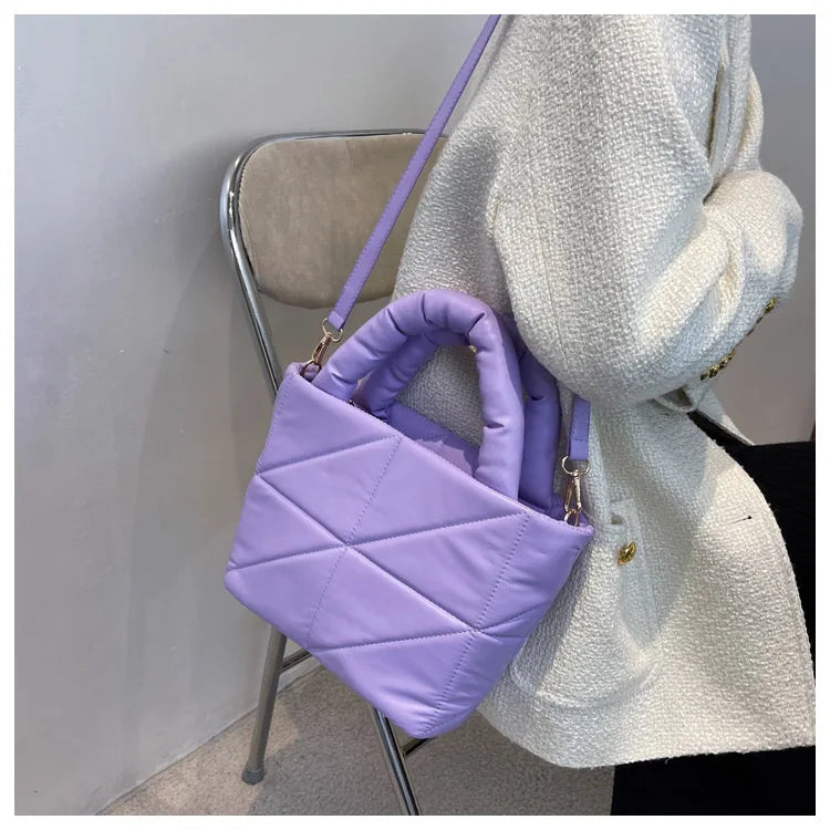 Plaid Large Tote Bucket Bag High-quality PU Leather