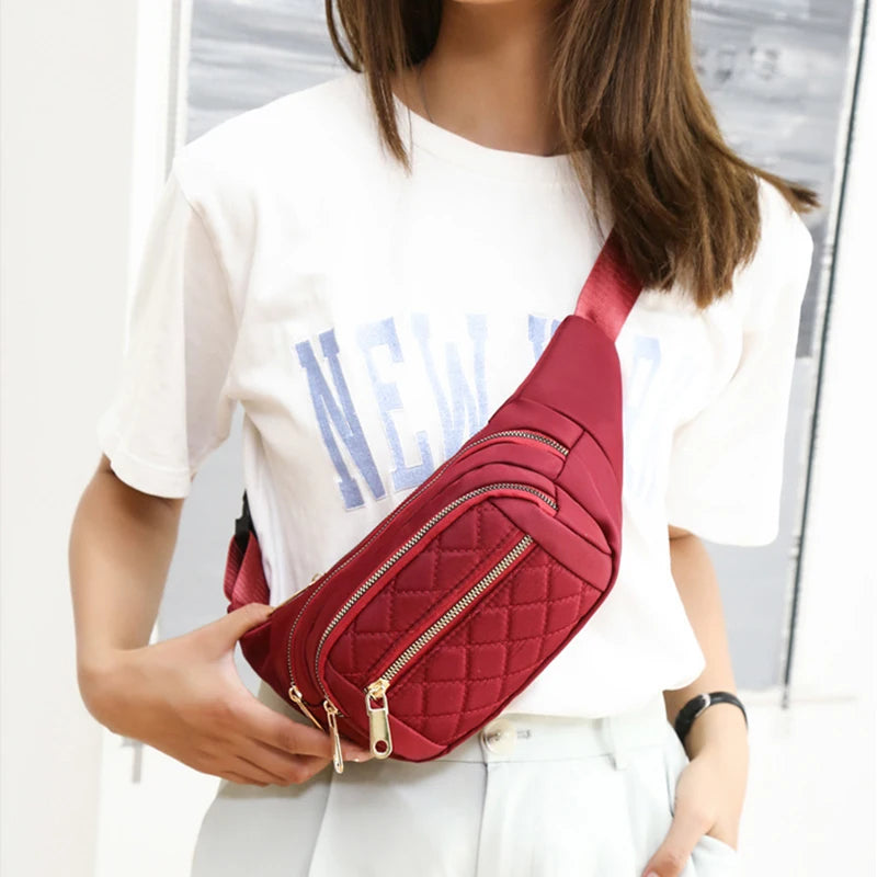 Quilted Nylon Sling Chest Bag Women Retro Shoulder Crossbody Handbag