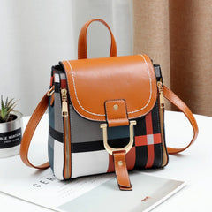 Plaid PU Leather Backpacks Women Convertible Backpack Crossbody Bag